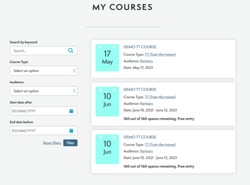 Create and manage your surgical training courses Image of a surgical training course management software